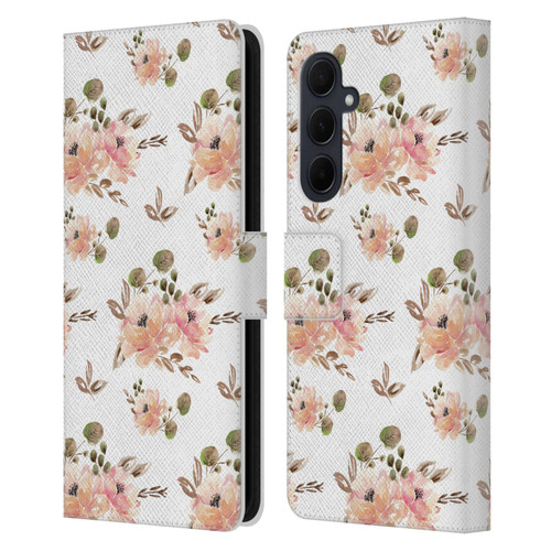 Anis Illustration Flower Pattern 4 Vintage White Leather Book Wallet Case Cover For Samsung Galaxy A35 5G