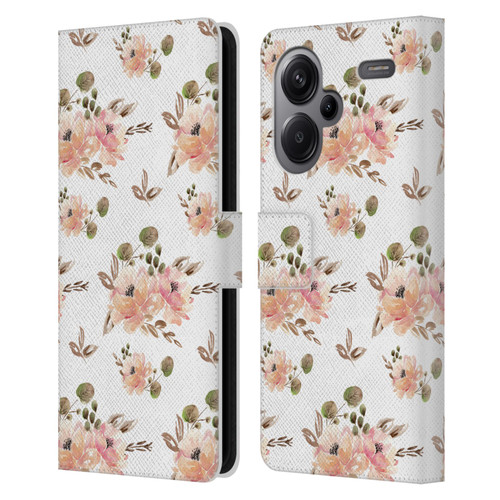 Anis Illustration Flower Pattern 4 Vintage White Leather Book Wallet Case Cover For Xiaomi Redmi Note 13 Pro Plus 5G