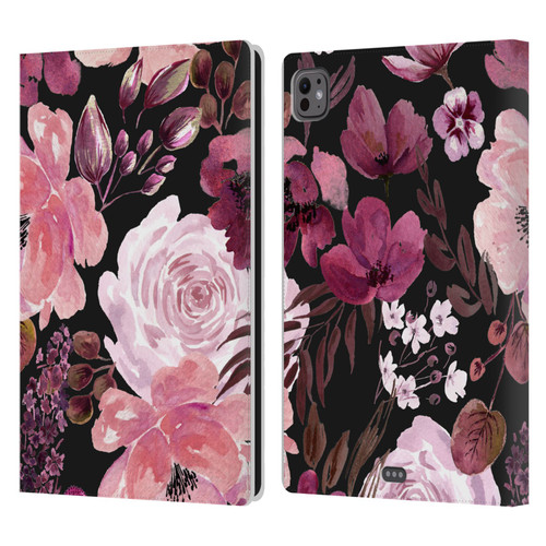 Anis Illustration Graphics Floral Chaos Dark Pink Leather Book Wallet Case Cover For Apple iPad Pro 11 M4 2024