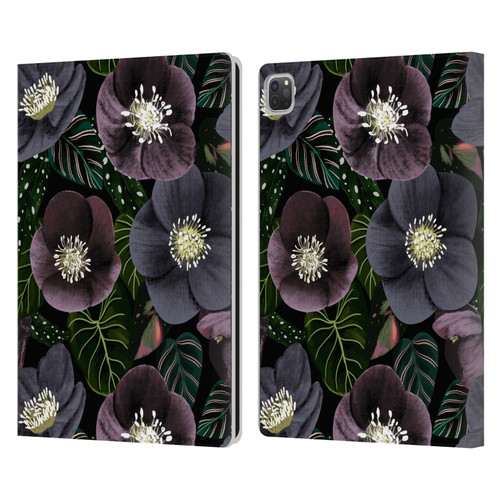 Anis Illustration Graphics Dark Flowers Leather Book Wallet Case Cover For Apple iPad Pro 13 M4 2024