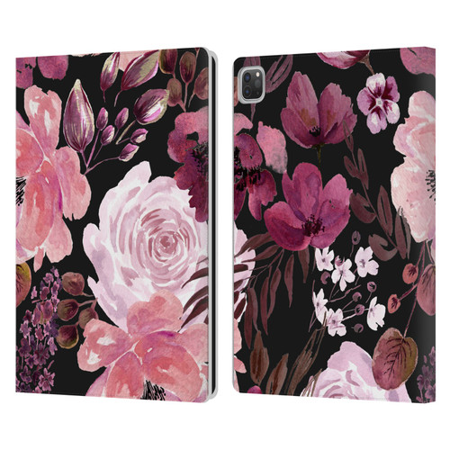 Anis Illustration Graphics Floral Chaos Dark Pink Leather Book Wallet Case Cover For Apple iPad Pro 13 M4 2024