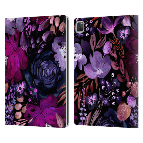 Anis Illustration Graphics Floral Chaos Purple Leather Book Wallet Case Cover For Apple iPad Pro 13 M4 2024