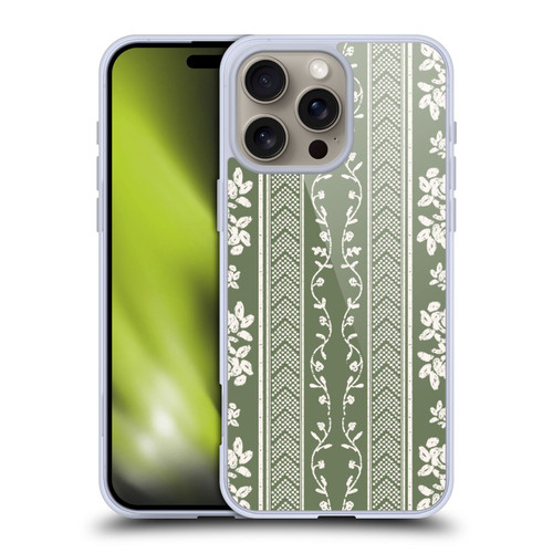 Anis Illustration Floral And Leaves Floral Stripes Green Soft Gel Case for Apple iPhone 16 Pro Max