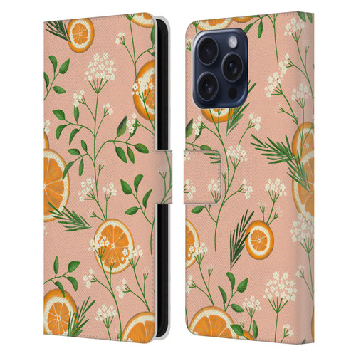 Anis Illustration Graphics Elderflower Orange Pastel Leather Book Wallet Case Cover For Apple iPhone 16 Pro Max
