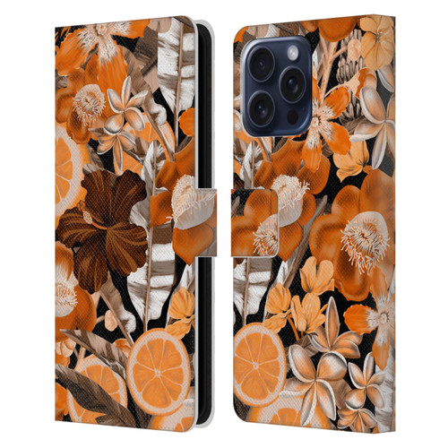 Anis Illustration Graphics Flower & Fruit Orange Leather Book Wallet Case Cover For Apple iPhone 16 Pro Max