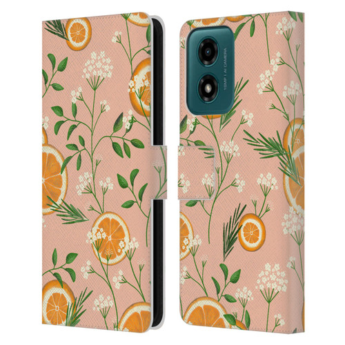 Anis Illustration Graphics Elderflower Orange Pastel Leather Book Wallet Case Cover For Motorola Moto G04/G04s/G24 4G