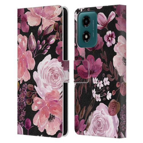 Anis Illustration Graphics Floral Chaos Dark Pink Leather Book Wallet Case Cover For Motorola Moto G04/G04s/G24 4G