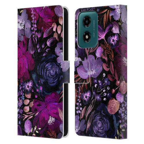 Anis Illustration Graphics Floral Chaos Purple Leather Book Wallet Case Cover For Motorola Moto G04/G04s/G24 4G