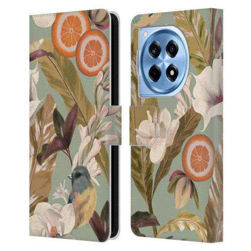 Anis Illustration Graphics New Tropical Pink Leather Book Wallet Case Cover For OnePlus 12R