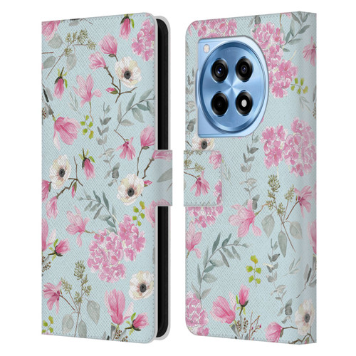 Anis Illustration Graphics Romantic Pattern Light Blue Leather Book Wallet Case Cover For OnePlus 12R