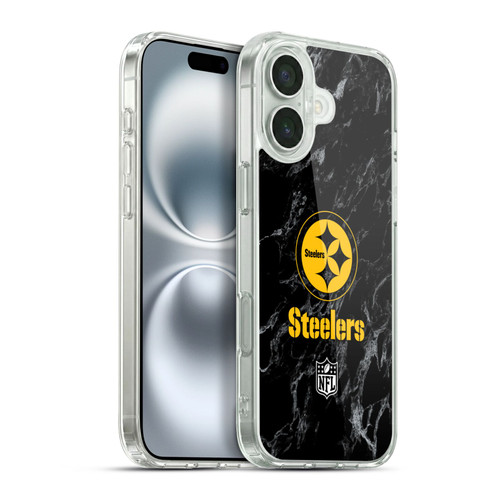 NFL Pittsburgh Steelers Graphics Coloured Marble Soft Gel Case for Apple iPhone 16 Plus