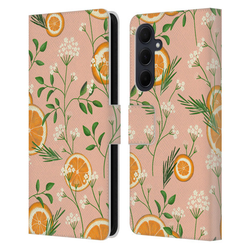 Anis Illustration Graphics Elderflower Orange Pastel Leather Book Wallet Case Cover For Samsung Galaxy A35 5G