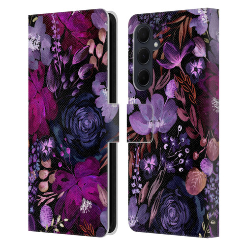 Anis Illustration Graphics Floral Chaos Purple Leather Book Wallet Case Cover For Samsung Galaxy A35 5G