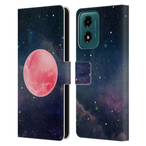 Cosmo18 Space Pink Moon Leather Book Wallet Case Cover For Motorola Moto G04/G04s/G24 4G