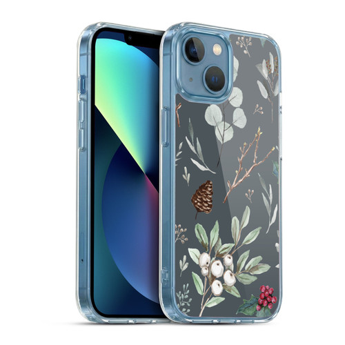 Anis Illustration Floral Pattern Christmas Eucalyptus Blue Soft Gel Case for Apple iPhone 13 Mini & MagSafe