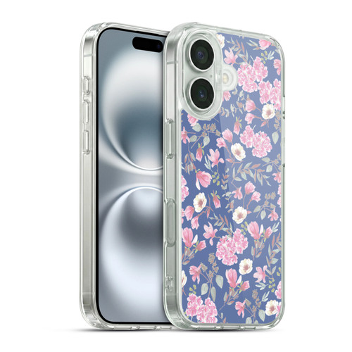 Anis Illustration Floral Pattern Romantic Blue Pink Soft Gel Case for Apple iPhone 16 & MagSafe