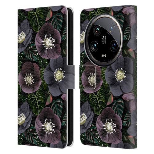 Anis Illustration Graphics Dark Flowers Leather Book Wallet Case Cover For Xiaomi 14 Ultra