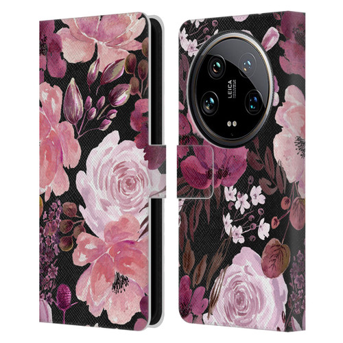 Anis Illustration Graphics Floral Chaos Dark Pink Leather Book Wallet Case Cover For Xiaomi 14 Ultra