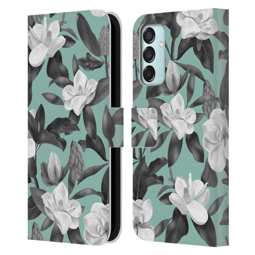 Anis Illustration Magnolias Grey Aqua Leather Book Wallet Case Cover For Samsung Galaxy M15/F15 5G