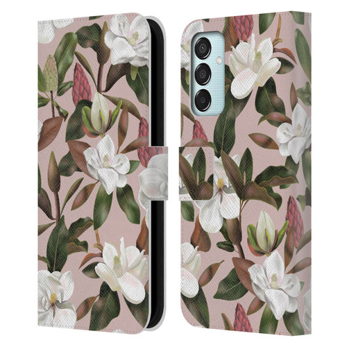 Anis Illustration Magnolias Pattern Light Pink Leather Book Wallet Case Cover For Samsung Galaxy M15/F15 5G