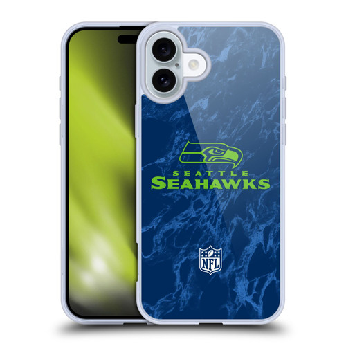 NFL Seattle Seahawks Graphics Coloured Marble Soft Gel Case for Apple iPhone 16 Plus