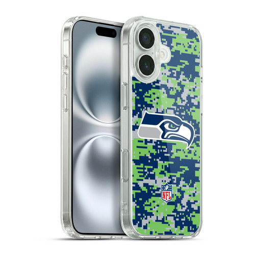 NFL Seattle Seahawks Graphics Digital Camouflage Soft Gel Case for Apple iPhone 16 Plus