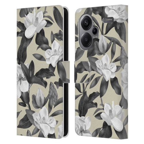 Anis Illustration Magnolias Grey Beige Leather Book Wallet Case Cover For Xiaomi Redmi Note 13 Pro Plus 5G