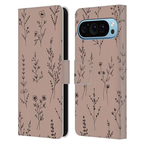 Anis Illustration Wildflowers Blush Pink Leather Book Wallet Case Cover For Google Pixel 9 / Pixel 9 Pro