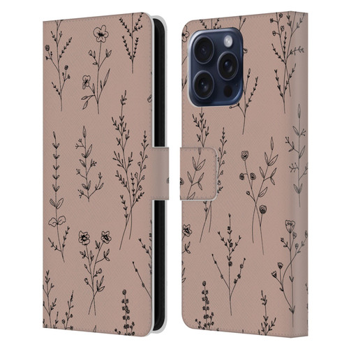 Anis Illustration Wildflowers Blush Pink Leather Book Wallet Case Cover For Apple iPhone 16 Pro Max