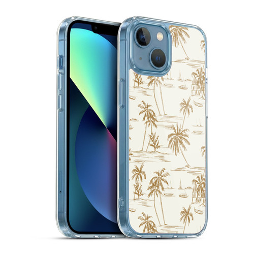 Anis Illustration Mix Pattern Beach Beige Gold Soft Gel Case for Apple iPhone 13 Mini & MagSafe