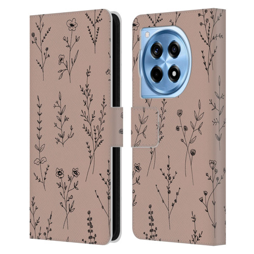 Anis Illustration Wildflowers Blush Pink Leather Book Wallet Case Cover For OnePlus 12R