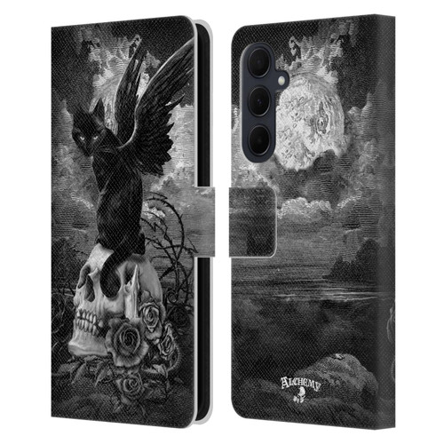 Alchemy Gothic Cats Nine Lives Of Poe Skull Leather Book Wallet Case Cover For Samsung Galaxy A35 5G