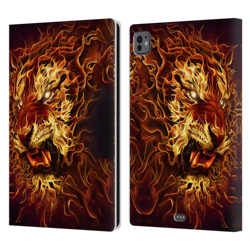Tom Wood Fire Creatures Tiger Leather Book Wallet Case Cover For Apple iPad Pro 11 M4 2024
