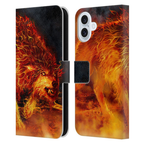 Tom Wood Fire Creatures Wolf Stalker Leather Book Wallet Case Cover For Apple iPhone 16 Plus