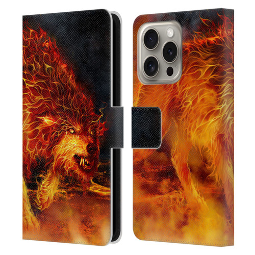 Tom Wood Fire Creatures Wolf Stalker Leather Book Wallet Case Cover For Apple iPhone 16 Pro