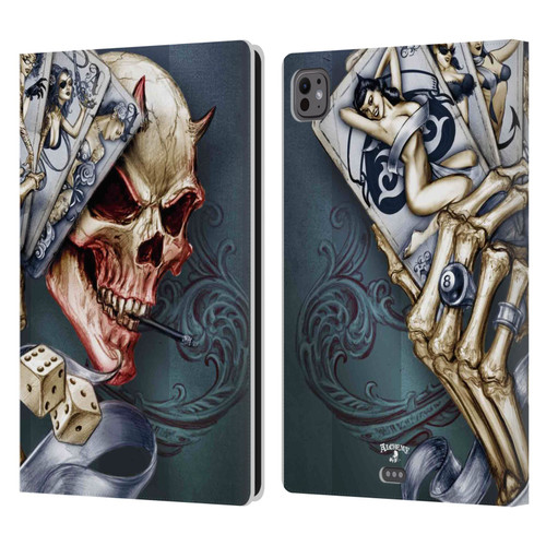 Alchemy Gothic Skull And Cards Read 'Em And Weep Leather Book Wallet Case Cover For Apple iPad Pro 11 M4 2024