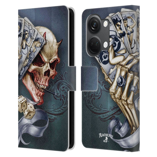 Alchemy Gothic Skull And Cards Read 'Em And Weep Leather Book Wallet Case Cover For OnePlus Nord 3 5G