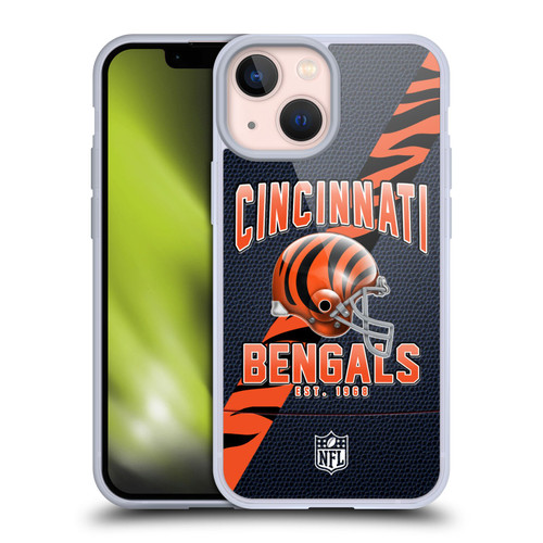 NFL Cincinnati Bengals Logo Art Football Stripes Soft Gel Case for Apple iPhone 13 Mini