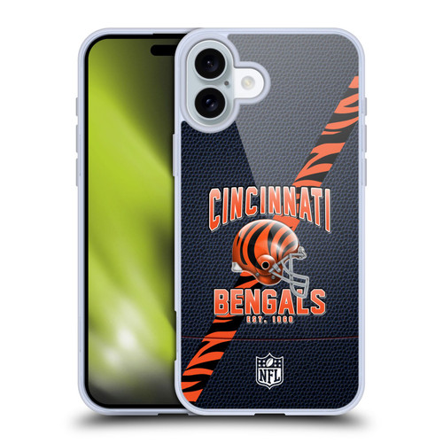 NFL Cincinnati Bengals Logo Art Football Stripes Soft Gel Case for Apple iPhone 16 Plus