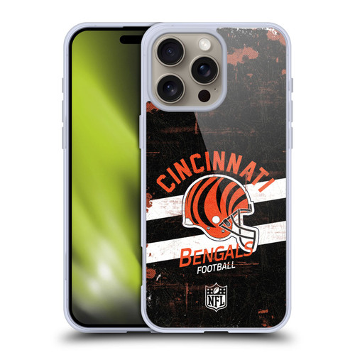 NFL Cincinnati Bengals Logo Art Helmet Distressed Soft Gel Case for Apple iPhone 16 Pro Max