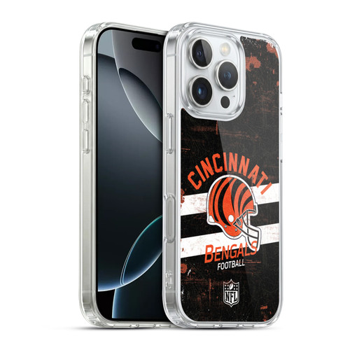 NFL Cincinnati Bengals Logo Art Helmet Distressed Soft Gel Case for Apple iPhone 16 Pro & MagSafe