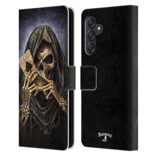 Alchemy Gothic Skull And Cards Reaper's Ace Leather Book Wallet Case Cover For Samsung Galaxy M55 5G