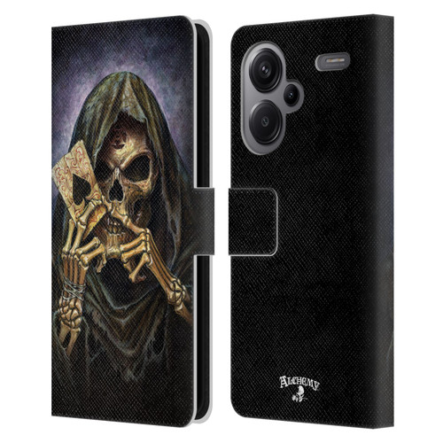 Alchemy Gothic Skull And Cards Reaper's Ace Leather Book Wallet Case Cover For Xiaomi Redmi Note 13 Pro Plus 5G