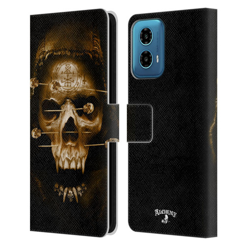 Alchemy Gothic Skull Death Fetish Leather Book Wallet Case Cover For Motorola Moto G34 5G