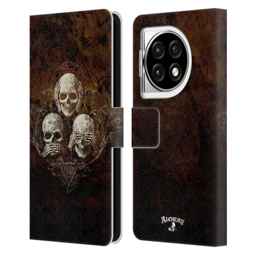 Alchemy Gothic Skull No Evil Three Skull Leather Book Wallet Case Cover For OPPO OnePlus Ace 3 5G