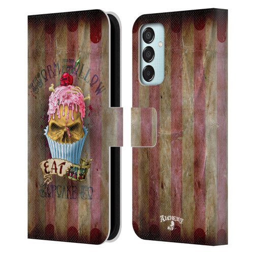 Alchemy Gothic Skull Eat Me Cupcake Leather Book Wallet Case Cover For Samsung Galaxy M15/F15 5G