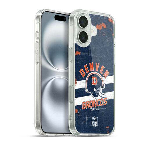 NFL Denver Broncos Logo Art Helmet Distressed Soft Gel Case for Apple iPhone 16 Plus & MagSafe