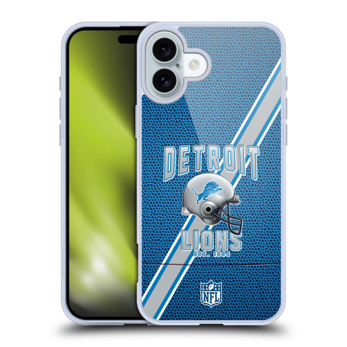 NFL Detroit Lions Logo Art Football Stripes Soft Gel Case for Apple iPhone 16 Plus