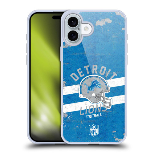NFL Detroit Lions Logo Art Helmet Distressed Soft Gel Case for Apple iPhone 16 Plus