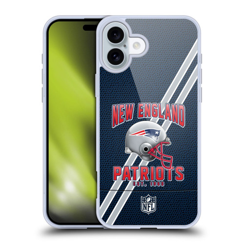 NFL New England Patriots Logo Art Football Stripes Soft Gel Case for Apple iPhone 16 Plus
